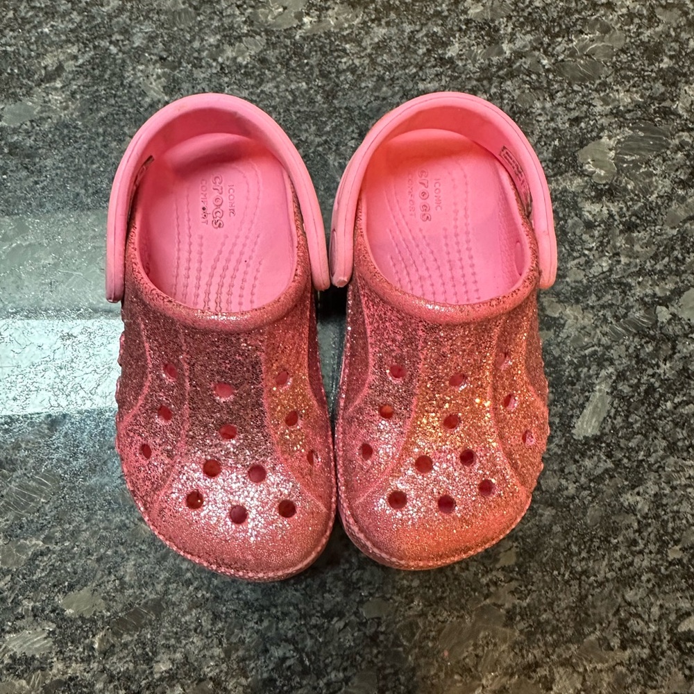 Crocs Sparkly Pink Kids Clogs 8C